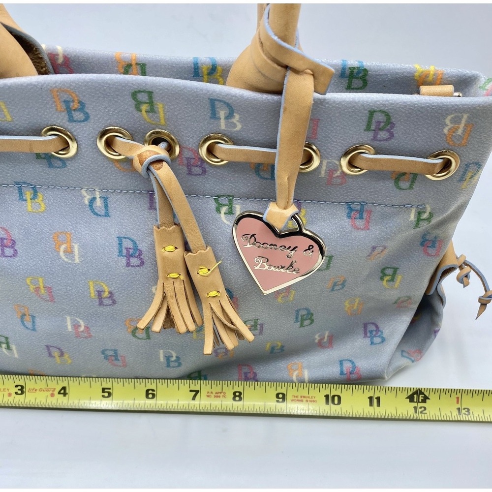Vtg Y2K Dooney & Bourke Rainbow Monogram Tassel Tote Signature Blue Handbag-flaw - Picture 12 of 13